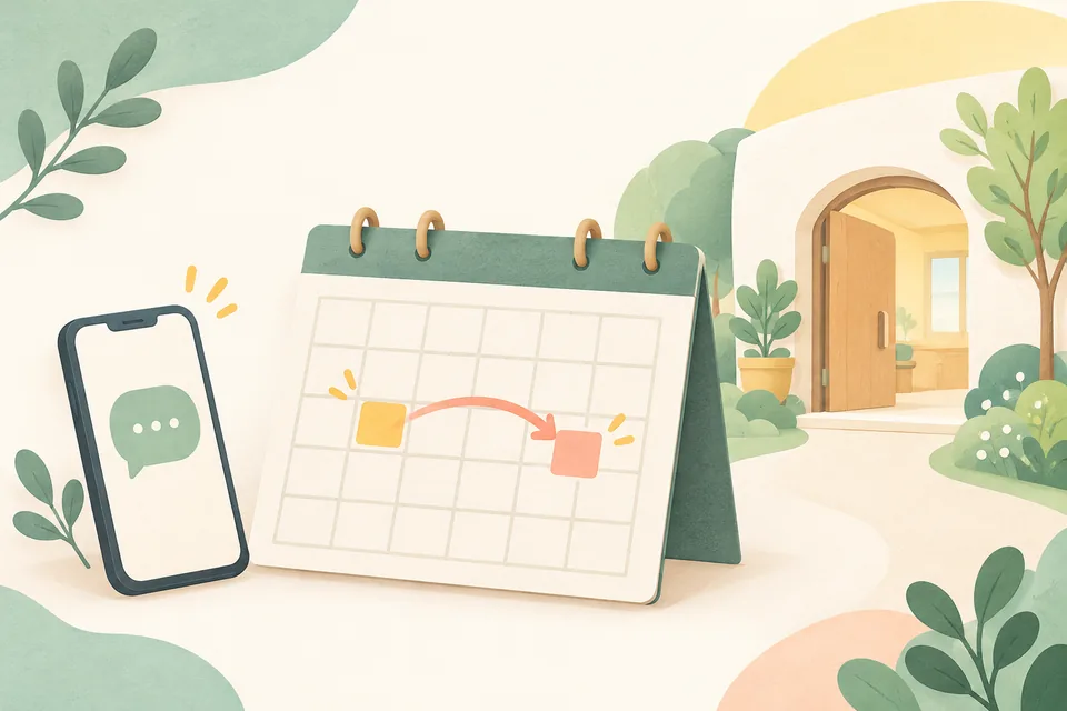 カレンダーの日程を変更し、スマートフォンで連絡する様子を表したイラスト